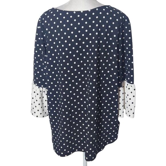 Green Envelope Black and White Polka Dot Blouse with Bell Sleeves NWT Size 1X - Picture 2 of 10